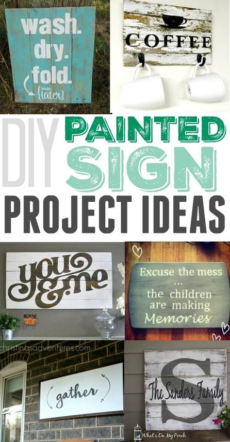 Easy DIY painted sign project ideas! Love how simple these are to make and what a big impact they have in a room! Diy Painted Signs, Easy Diy Paint, Wood Projects For Beginners, Diy Wand, Pallet Designs, Diy Simple, Diy Holz, Diy Tips, Diy Signs