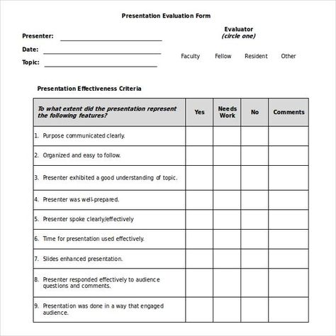 formal presentation evaluation form Presentation Evaluation Form, Training Evaluation Form, Student Presentation, Class Presentation, Questionnaire Template, Form Example, Survey Template, Effective Presentation, Evaluation Form