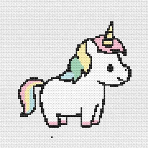 Kawaii Rainbow Unicorn Cross Stitch Pattern - Etsy #BeadingPatterns #BeadEmbroideryPattern #BeadEmbroideryPatternsBeginner #BeadEmbroideryPatternsEasy Small Unicorn Cross Stitch Pattern, Cute Perler Bead Patterns, Cross Stitch Unicorn, Cross Stitch Witch, Unicorn Rocking Horse, Chibi Unicorn, Cute Perler, Unicorn Cross Stitch, Unicorn Cross Stitch Pattern