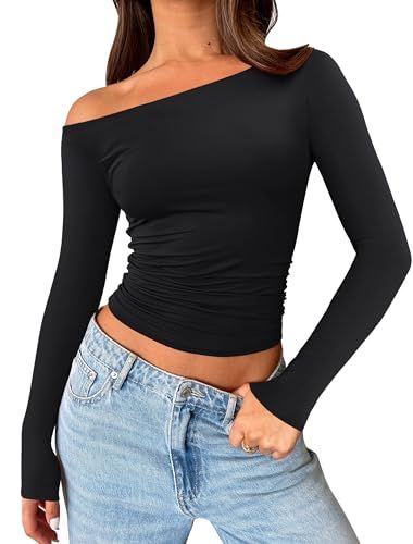 IWD Womens Off Shoulder Long Sleeve Shirts Going Out Boat Neck Tops Slim Fitted Y2k Outfits 2024 Trendy Boat Neck Top Outfits, Boat Neck Tops, Y2k Outfits, Boat Neck, Off Shoulder, Going Out, Long Sleeve Shirts, Top Outfits, Long Sleeve