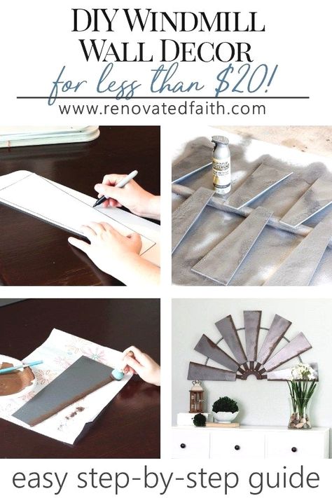 With this step-by-step guide, I show you how to make your own DIY windmill wall decor for less than $20 using ceiling fan blades. Diy Windmill, Farm Kitchen Ideas, Do It Yourself Decoration, Diy Farmhouse Decoration, Windmill Wall Decor, Film Decor, Furniture Diy Ideas, Wood Porch, Windmill Decor