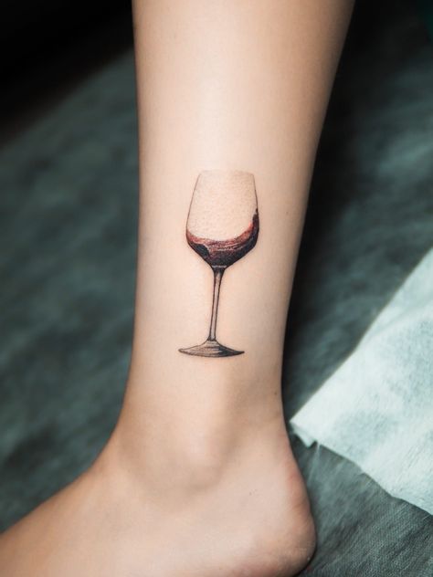 Glass Of Wine Tattoo, Wine Tattoos, Bird Shoulder Tattoos, Wine Glass Tattoo, Wine Tattoo, Beautiful Tattoo Designs, Chef Tattoo, Glass Tattoo, Bookish Tattoos