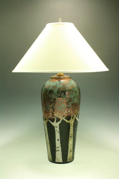 Pottery Lamps, Ceramic Lamp Base, Aspen Tree, Pottery Lamp, Pottery Form, Dining Room Buffet, Raku Ceramics, Large Lamps, Raku Pottery