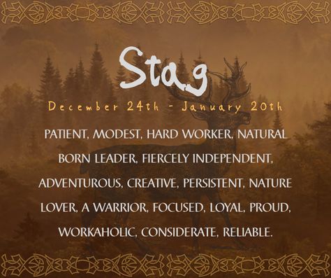 Stag Meaning, Stag Spirit Animal Meaning, Buck Symbolism, January Magick, Norse Stag, Deer Zodiac Sign, Celtic Horoscope, January Zodiac, Celtic Zodiac Signs