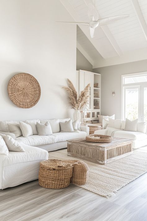 Coastal Minimalist Living Room, California Aesthetic Living Room, Coastal Luxury Interior Design, Boho Modern Living Room Ideas, Beach Apartment Living Room, Studio Mcgee Coastal, Beach Apartment Aesthetic, White Sectional Living Room, Coastal Homes Interior