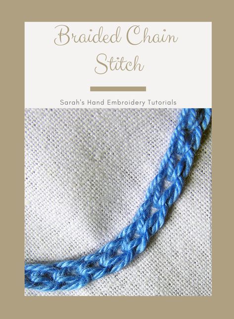 Step-by-step tutorial. Hand embroidery for beginners. The Braided Chain Stitch creates a kind of chain within the Chain Stitch, giving it a braided effect. Use it for thick outlines on patterns or beautiful borders.  #handembroidery #handembroiderypatterns #handembroideryforbeginners #stitchtutorials #handembroiderystitches #needlework #needleart #embroiderystitches #stepbysteptutorials Braided Chain Stitch, Embroidery Stitches Beginner, Basic Hand Embroidery Stitches, Embroidery Lessons, Basic Embroidery Stitches, Hand Embroidery Tutorial, Embroidery Book, Embroidery Stitches Tutorial, Heavy Chain