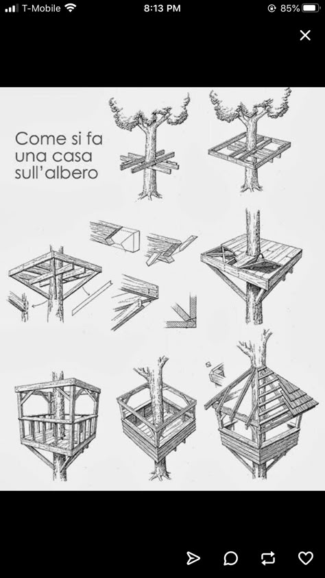 Tree House Structure, Tree House Aesthetic Inside, Tree House Bridge, Tree House Blueprints, How To Build A Tree House, How To Build A Treehouse, Treehouse Zipline, Easy Tree House Diy, Simple Treehouse