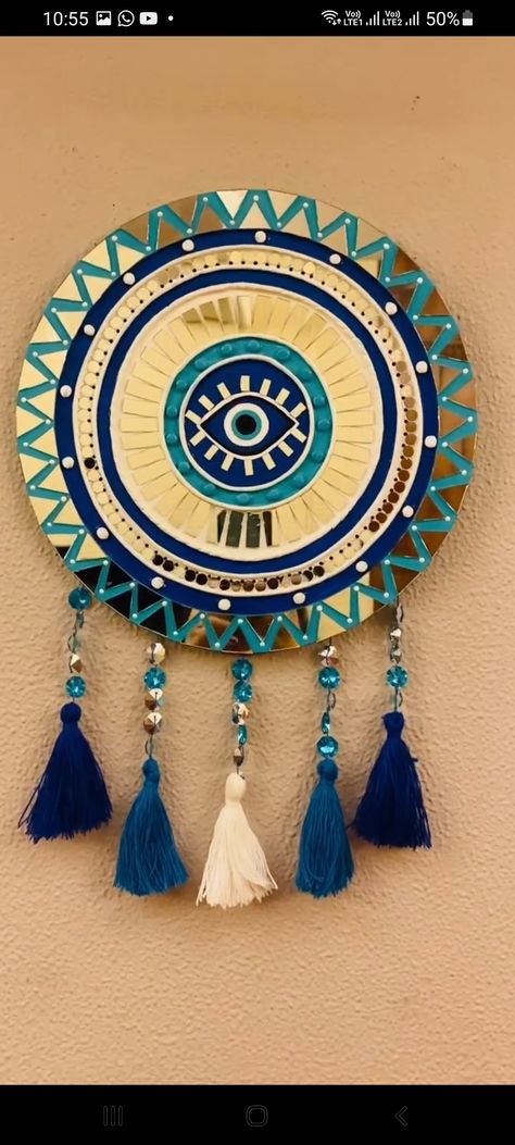 Lippan Art Dream Catcher, Ganesh Lippan Art Mirror, Evil Eye Lippan Art, Unique Lippan Art, Lippan Art Name Plate, Lippan Art Ideas, Lippin Art, Mirror Mosaic Wall, Lippan Art Mirror