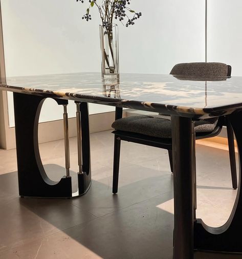 Bulgari Marble dining table. Check website for details. #bulgarimarblediningtable Marble And Wood Dining Table, Marble Dining Table Design, Manager Table, Lounge Chair Bedroom, Dinning Tables, Minimal Living Room, Furniture Design Inspiration, Table Marble, Minimal Living