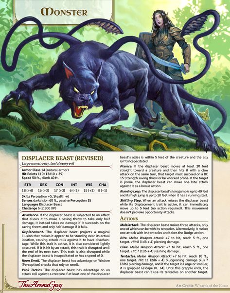 Dnd Fey, Dnd Cat, Displacer Beast, Dnd Creatures, Mystical Animals, Dnd Ideas, Ascii Art, D D Monsters, Dnd 5e Homebrew