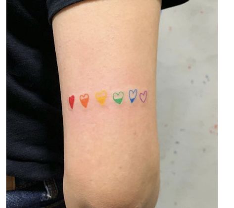 Five Hearts Tattoo, Rainbow Heart Tattoo, Draw A Heart, Heart Tat, Five Friends, Drawings Of Friends, Rainbow Heart, Heart Tattoo, Body Art Tattoos