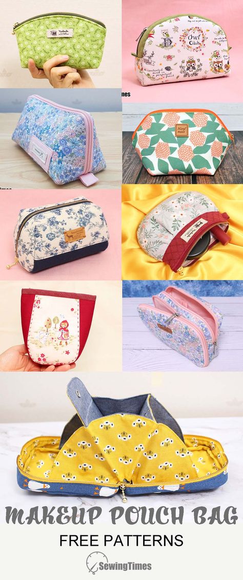 Makeup Pouch Bag Free Patterns – sewingtimesblog Makeup Pouch Diy, Makeup Bag Tutorials, Makeup Bag Pattern, Toiletry Bag Pattern, Cosmetic Bag Pattern, Diy Pouch, Round Pouch, Cute Coin Purse, Make Up Pouch