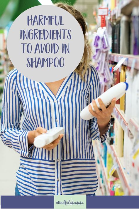 woman reading ingredients on shampoo bottle to avoid any harmful ingredients. Harmful Chemicals In Shampoo, Bad Shampoo Ingredients, Ingredients To Avoid In Shampoo, Harmful Ingredients In Shampoo, Shampoo Ingredients To Avoid, Healthy Shampoo, Haircare Shampoo, Ingredients To Avoid, Make Better Choices