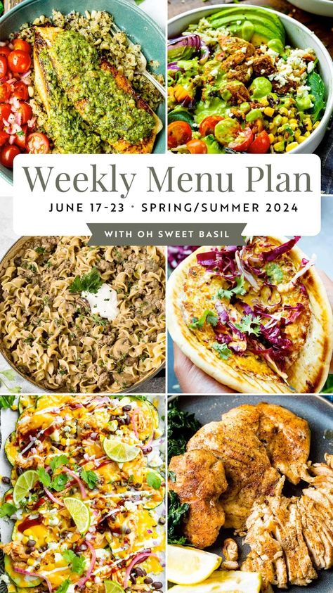 Take the stress out of meal planning with our weekly menu plan! Featuring delicious and easy recipes for every day of the week, this menu plan will save you time and keep your family well-fed. #weeklymenuplan #mealplan #familydinner Weekly Meal Recipes, Healthy Dinner Weekly Meal Plan, Summer Week Meal Plan, Weekly Food Menu Ideas Healthy Recipes, Week Menu Ideas Families, Weekly Recipes Menu Planning, Healthy Weekly Meal Plan Families, Meal Plans For The Week Family, Week Dinner Menu Ideas