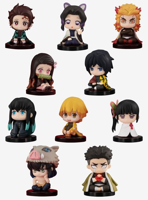 Bandai's Demon Slayer: Kimetsu no Yaiba 2-inch Suwarasetai figures let you collect some of the most iconic characters from the anime in miniature scale! The characters included in this series are Inosuke Hashibira  Nezuko Kamado  Tanjiro Kamado  Zenitsu Agatsuma  Kyojuro Rengoku  Mitsuri Kanroji  Obanai Iguro  Tengen Uzui  Sanemi Shinazugawa and Genya Shinazugawa. Which one will you get? It's a surprise!Sorry  no choice or returns.2"PlasticContains oneSold blindImported Demon Slayer Room Decor, Demon Slayer Stuff, Demon Slayer Figures, Demon Slayer Merch, Genya Shinazugawa, Anime Items, Sanemi Shinazugawa, Random Drawings, Kamado Tanjiro