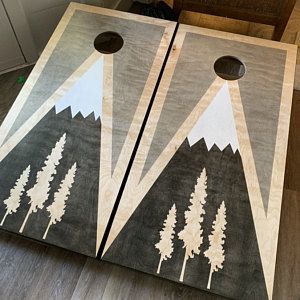 Painting Ideas For Corn Hole Boards, Cornhole Boards Designs Diy Paint, Cornhole Paint Ideas, Cornhole Board Plans, Stained Cornhole Boards, Lawn Games Wedding, Wedding Cornhole Boards, Wedding Cornhole, Diy Cornhole Boards