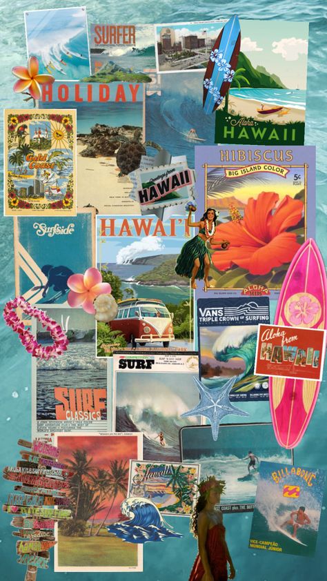 #hawaii #hawaiipostcards #postcards #lei #hula #suftboard #hawaiianislands #palmtreesinhawaii #palm tree Hawaii Vibes Aesthetic, Hawaii Collage, Hawaii Background, Desk Collage, Amy Core, Palm Trees Aesthetic, Hawaii Wallpaper, Summer Posters, Vintage Hawaii Photography