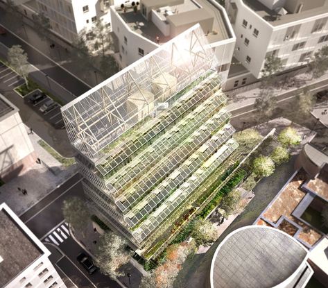 ABF lab turns food farm tower in romainville, france towards the sun Smart Farm, Master Thesis, Jardin Des Tuileries, Vertical Farming, Urban Agriculture, Tower Design, Urban Architecture, Urban Farming, Futuristic Architecture