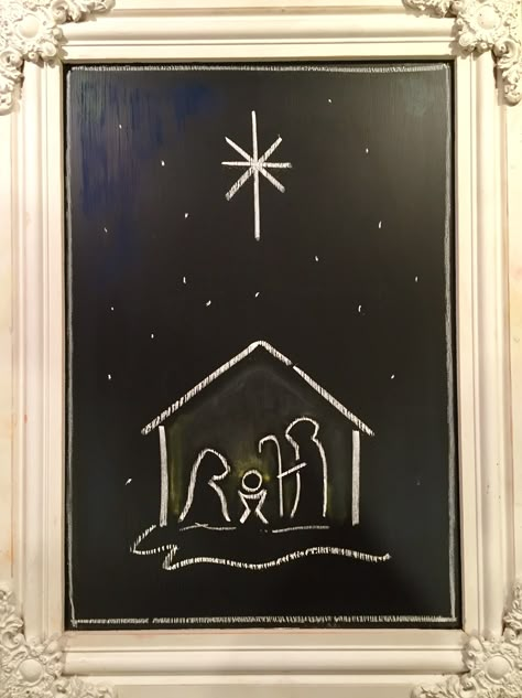 Nativity chalkboard Christmas Chalkboard Art Ideas, Christmas Chalkboard Ideas, Chalkboard Art Ideas, Christmas Chalkboard Art, Chalkboard Art Quotes, Chalkboard Wall Art, Chalkboard Doodles, Blackboard Art, Christmas Window Painting