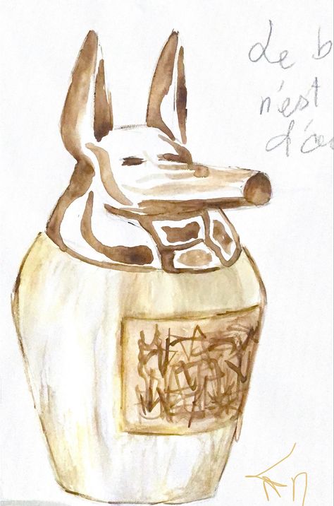 Canopic Jars Drawing, Egyptian Watercolor, Egyptian Vase, Canopic Jars, Desert Rose, Art References, Drawing Ideas, Egypt, Art Reference