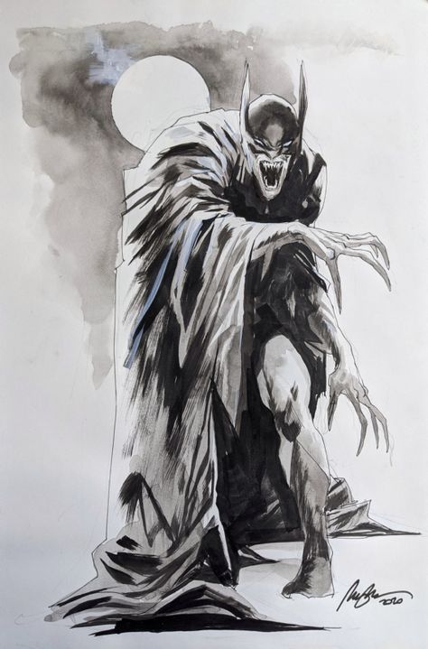 Vampire Batman (Red Rain) by Rafa Albuquerque Comic Art Vampire Batman, Evil Batman, Bat Woman, Woman Black And White, Guitar Illustration, Batman Drawing, Black And White Comics, Batman Dark, Red Rain