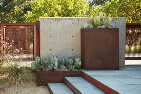 The Four-Season Garden: An Enchanting Indoor/Outdoor Landscape in Sonoma County by Terremoto Indoor Outdoor Space, Steel Planters, Outdoor Landscape, Garden Architecture, Retaining Walls, Yard Design, Public Garden, Corten Steel, Garden Tours