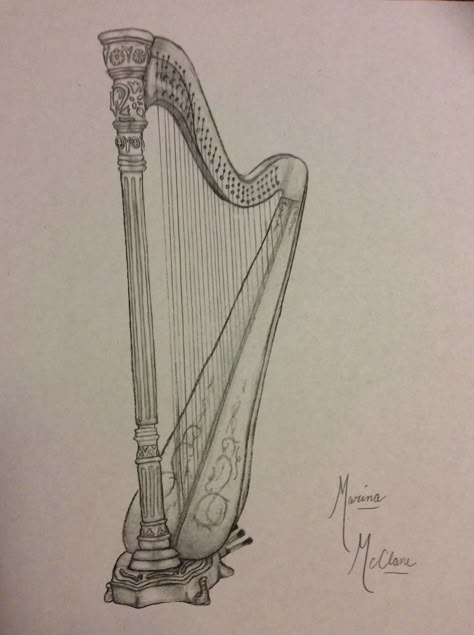 I love drawing harps... Harp Sketch, Music Instruments Drawing, Harp Drawing, Instrument Drawing, Instruments Drawing, Music Festival Makeup, Drawing Music, Music Themed Wedding, Drawing Pictures