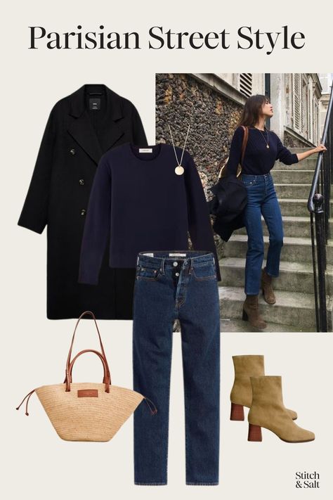 Dark Navy Outfit, Jeanne Damas Style Winter, Parisian Chic Style Fall, Navy Sweater Outfit, Western Inspired Outfits, Parisian Street Style, Style Fall Outfits, Parisian Street, Street Style Fall