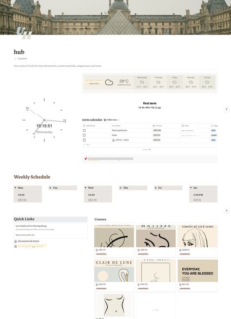 Notion Page Inspiration, Study Page Notion, Notion Study Aesthetic, Uni Notion Template, Notion Home Page Ideas, Notion Setup Aesthetic, Notion Pages Ideas, Uni Notion, Notion Study Template