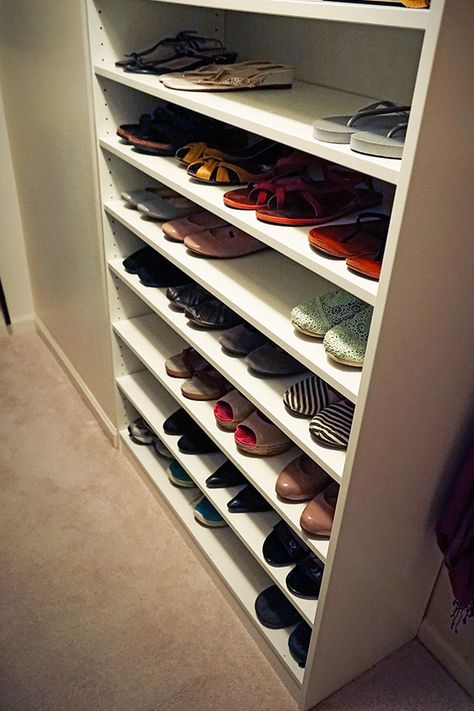 Keep your shoes organized with PAX! The IKEA Home Tour Squad added the PAX wardrobe system with adjustable shelves to this closet to help maximize storage space. Ikea Pax Shoe Storage Ideas, Ikea Pax Shoe Storage, Ikea Home Tour, Ikea Shoe, Closet Shoe Storage, Closet Hacks, Wardrobe Systems, Closet Renovation, Ikea Pax