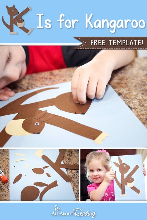 FREE craft template for letter recognition! K is for Kangaroo. K Is For Kangaroo Template, Letter K Kangaroo Craft, K For Kangaroo Craft, K Is For Kangaroo Craft, K Is For Craft, Australia Crafts For Kids, Gumball Craft, Letter K Craft, G Is For Goat