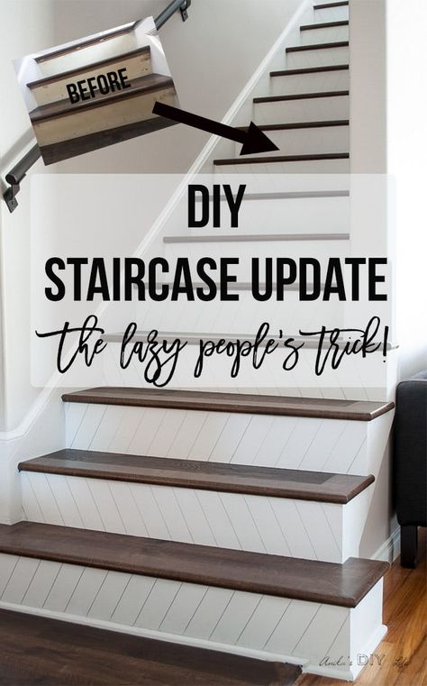 DIY Staircase update idea | Easy and quick way to a update staircase. Staircase Update, Stairs Makeover Design, Diy Stairs Makeover, Diy Staircase Makeover, Stairs Makeover Ideas, درج السلم, Stairs Renovation, Stair Makeover, Diy Staircase