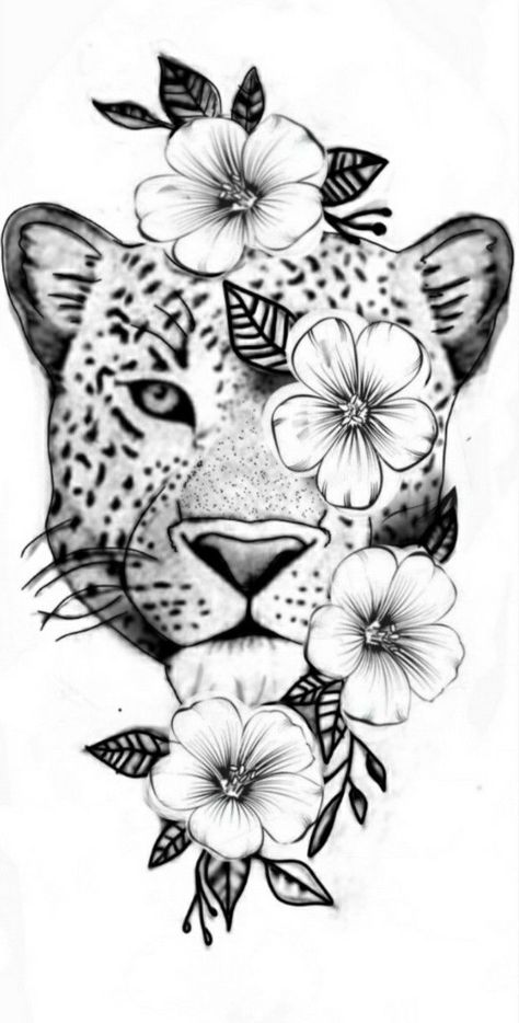 Cheetah Flower Tattoo, Tropical Tattoo, Floral Mandala Tattoo, Mandala Tattoo Sleeve, Animal Tattoo Ideas, White Ink Tattoo, Tattoo Stencil Outline, Crown Tattoo, Tiger Tattoo