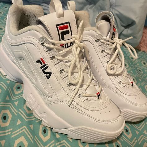 Chunky Filas sneaker Chunky Filas, White Fila Sneakers, Shoes On Amazon, White Chunky Sneakers, Fila Sneakers, Fila Shoes, Jogging Shoes, Yellow Shoes, Latest Shoes