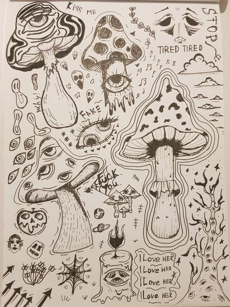 Grunge Mushroom Drawing, Dreamcore Drawings Sketch, Doodles Mushrooms, Hipster Drawings, Graffiti Doodles, Doodle Ideas, Meaningful Drawings, Art Tools Drawing, Grunge Art