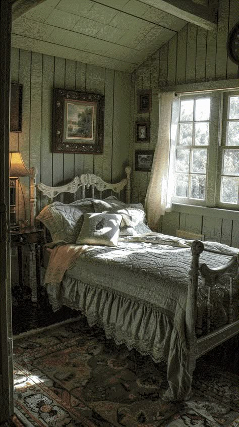 30+ Cozy Cottage Bedroom Decor Ideas For Your Home Country Farmhouse Decor Bedroom, Cottage Bedroom Decor, Vintage Cottage Decor, Farmhouse Bedroom Decor Ideas, Earthy Bedroom, Sage Green Bedroom, Cottage Bedroom, Vintage Bedroom, Farmhouse Bedroom Decor