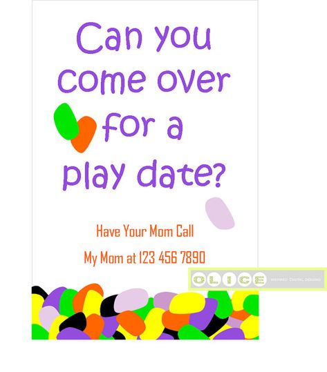 Play date card, play date invitation cards, School Playdate invitation, kids playdate invites, jelly bean play date 4 x 6 card printable PDF Play Date Invitation, Playdate Invitation, Kid Dates, Colorful Invitations, Date Invitation, Moving Announcements, Play Date, Call My Mom, Jelly Bean