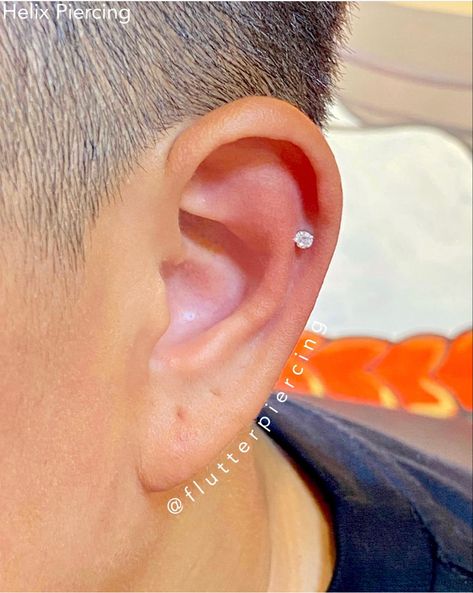 Helix piercing for men, male, boys Helix Earrings Men, Upper Lobe Piercing Men, Helix Placement, Helix Piercing Men, Cartilage Piercing Men, Male Piercings, Men Piercing, Men's Piercings, Flat Piercing