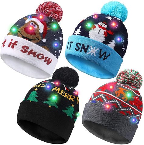 Package contents: you will get 4 pieces of LED Christmas knitted hats in different styles, enough quantity for supporting your daily wearing and replacing, you can also share with your friends and families
Cute design: embed the LED lights in the patterns of LED Christmas knitted hat and equipped with a colorful hair ball on the top, looks adorable and beautiful, our LED light can light up for 36 hours, suitable for wearing for a long time
Soft and comfortable: our LED light up Xmas knitted hats Cheap Themed Winter Hats, Christmas Beanie Hat, Cheap Novelty Beanie For Winter, Novelty Warm Beanie For Winter, Crochet Christmas Lights, Led Hat, Snow Hat, Christmas Beanie, Portfolio Project