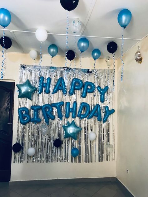 Simple Blue Birthday Decorations, Blue Birthday Party Theme, Blue And Silver Birthday Decorations, Simple Sweet 16 Party Ideas, Aquarius Theme, Blue Themed Birthday Party, Blue Birthday Decorations, Blue Birthday Themes, 21st Birthday Boy