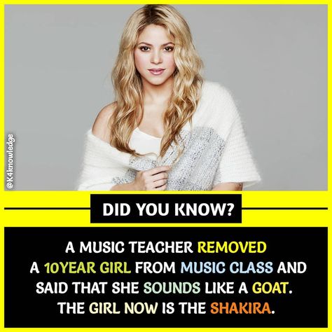 Wow tht music teacher is garbage how dare she removed shakira shakira is da best i luv her voice Wierd Facts, Psychological Facts Interesting, Interesting Science Facts, Facts About World, True Interesting Facts, Unique Facts, Interesting Facts About World, Facts You Didnt Know, Amazing Science Facts