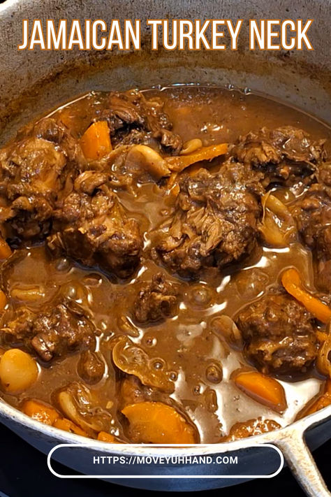 Jamaican Turkey Neck Turkey Neck Stew, Jerk Turkey Thanksgiving, Turkey Necks Crockpot, Turkey Neck Recipe Southern, Jamaican Turkey Neck Recipe, Turkey Necks Recipe, Jamaican Dinner, Smoked Turkey Necks, Turkey Neck Recipe