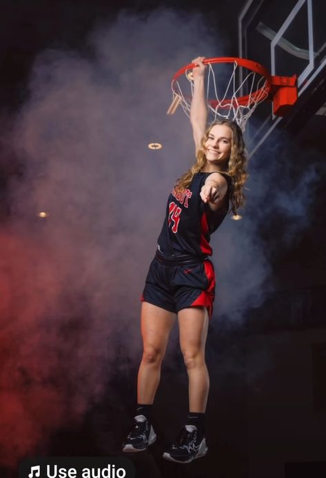 Basketball Banner Pictures, Poses For Sports Pictures Photo Ideas, Basketball Pics Ideas, Basketball Senior Pictures In Gym, Basketball Pictures Ideas, Media Day Pictures Basketball, Individual Basketball Poses, Girls Basketball Media Day Ideas, Girls Basketball Poster Ideas