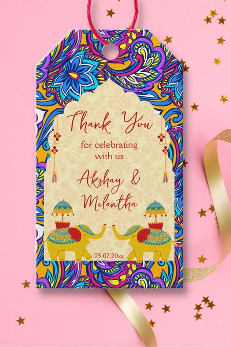 Indian wedding favor gift tags cute jolly Indian wedding elephants custom favor gift tags Wedding Souvenirs Indian, Indian Wedding Favors For Guests Welcome Bags, Indian Wedding Favours For Guests, Wedding Luggage Tags Indian, Wedding Souvenir Tag, Royal Animals, Wedding Card Design Indian, Wedding Favor Gift Tags, Indian Wedding Favors