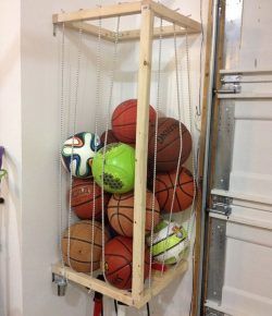 Organize all those sports balls at home by building this easy ball corral! | Your Projects@OBN Diy Storage Projects, Garage Systems, Garage Storage Solutions, Small Garage, Ball Storage, Diy Garage Storage, Garage Storage Organization, Garage Tools, Kitchen Farmhouse