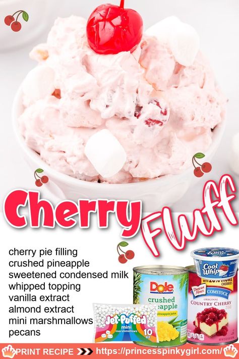 Cherry Pineapple Fluff, Cherry Fluff Salad Cool Whip, Fluff Deserts, Pineapple Fluff Recipe, Fluffy Salad, Cherry Fluff Salad, Fruity Salads, Fluff Recipes, Fluff Salads