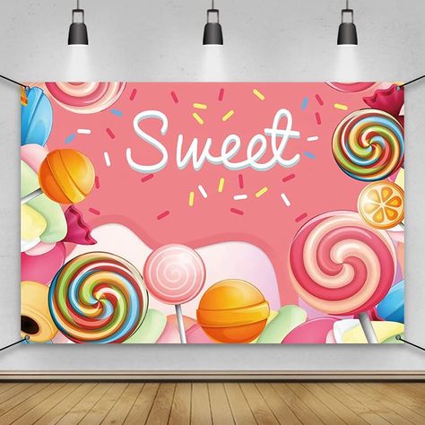 Candyland Banner, Dessert Birthday Party, Candyland Lollipop, 60th Birthday Banner, Double Birthday Parties, Dessert Birthday, Candy Photography, Lollipop Decorations, Candy Theme Birthday Party