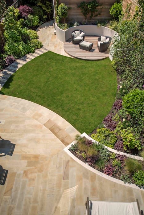 Hillside Backyard, Circular Lawn, Landscaping Projects, Backyard Gardens, Backyard Layout, Backyard Garden Landscape, Back Garden Design, Garden Design Layout, Patio Garden Design