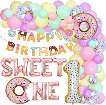 One Donut Birthday, Sweet One Birthday Party, Donut Birthday Party Decorations, Donut Party Supplies, Sweet One Birthday, Donut Birthday Party, Donut Themed Birthday Party, Candy Balloons, Donut Birthday Parties