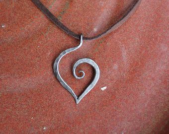 Heart Pendent, Iron Jewelry, Bijoux Fil Aluminium, Iron Heart, Forging Metal, 6th Anniversary, Iron Beads, Spoon Jewelry, Metal Heart